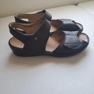 Finn Comfort Sandals Womens Size 11 Black Leather Slingback Wedge Hook Loop